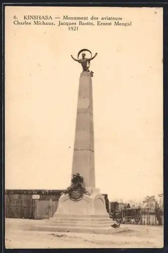 AK Kinshasa, Monument des aviateurs, Charles Michaux, Jacques Basttn. Ernest Mengal 1921