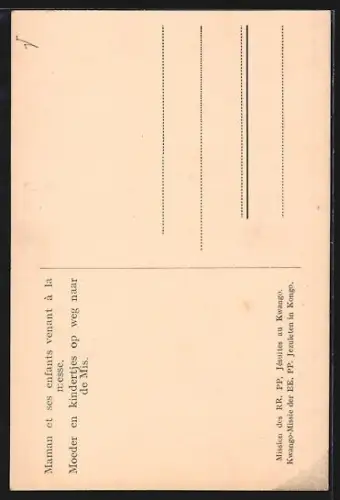 AK Kwango, Mission des RR. PP. Jésuites, Maman et ses enfants venant à la messe