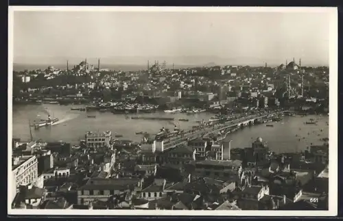 AK Konstantinopel, Panorama mit Galatabrücke