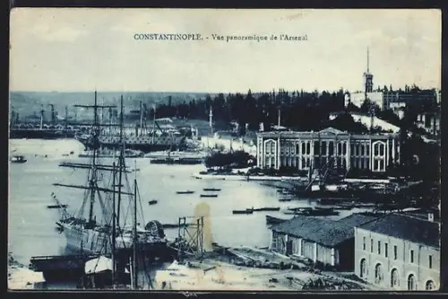 AK Constantinople, Vue panoramique de l`Arsenal, Segelschiffe