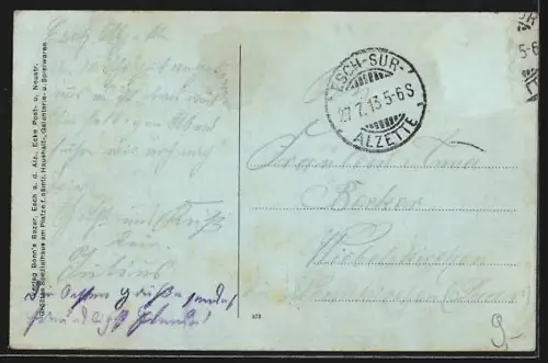 AK Esch a. d. Alz, Totalansicht mit Bahnhof aus der Vogelschau