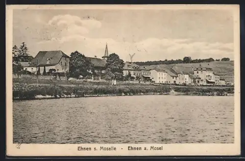 AK Ehnen a. d. Mosel, Ortspanorama mit Kirche vom Wasser aus