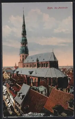AK Riga, Petrikirche mit umgebenden Gebäuden