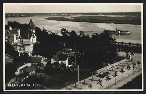 AK Rigas Jurmala, Ortsansicht aus der Vogelschau mit Blick über den Lielupe-Fluss