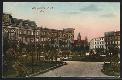 AK Königshütte /O.-S., Partie am Ring mit Anlagen