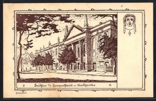 Künstler-AK Beuthen /O.S., Konzerthaus und Stadttheater