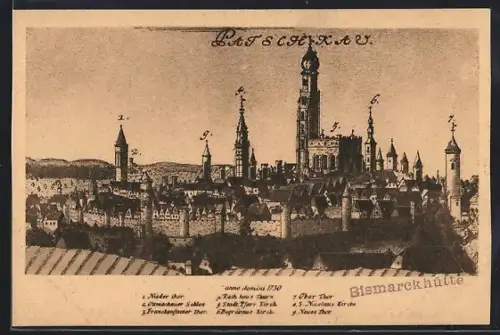 AK Patschkau, Ansicht von Patschkau im Jahre 1730