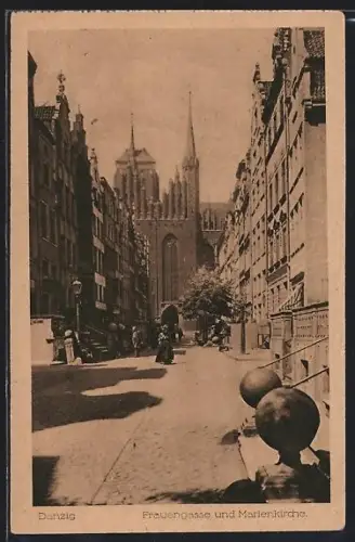 AK Danzig, Frauengasse und Marienkirche
