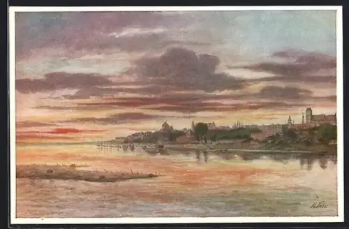 AK Thorn-Torun, Ortsansicht von der Weichselbrücke aus