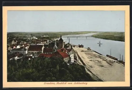 AK Graudenz, Ausblick vom Schlossberg mit Weichselbrücke