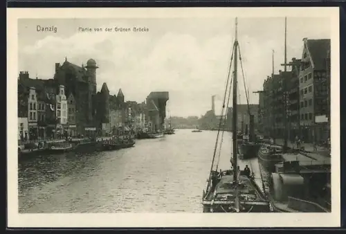 AK Danzig / Gdansk, Partie von der Grünen Brücke gesehen