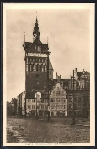 AK Danzig, Kohlenmarkt mit Stockturm