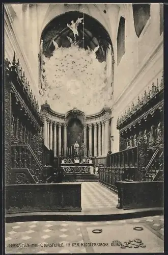 AK Oliva, Hochaltar mit Chorstühle in der Klosterkirche