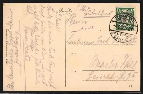 AK Zoppot, Kurhausterrassen mit Wasserspielen und Fernblick auf die Ostsee