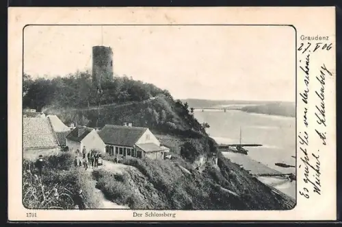 AK Graudenz, Schlossberg mit Weichselbrücke im Hintergrund