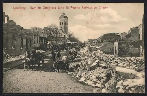 AK Ortelsburg, Rastenburger Strasse, Nach der Zerstörung durch die Russen