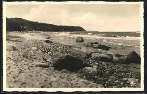 AK Rauschen, Strand und Steilküste, Findlinge am Ufer