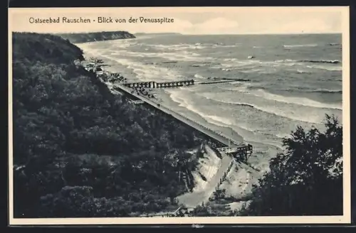 AK Rauschen, Blick von der Venusspitze auf den Strand mit Seesteg