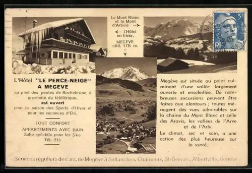 AK Megève, L`Hôtel Le Perce-Neige, Mont Blanc et le Mont d`Arbois, Panorama Megève