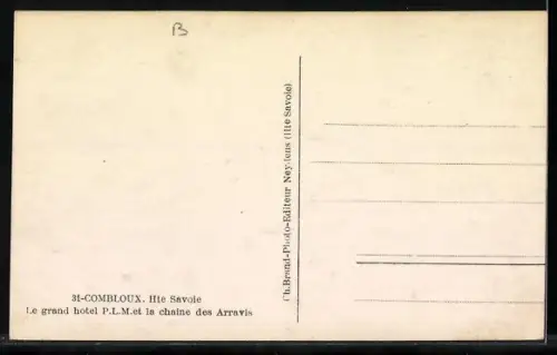 AK St. Combloux, Le grand hôtel P.L.M. et la chaine des Arravis