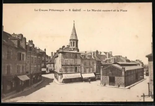 AK Guéret /Creuse, Le Marché couvert et la Place