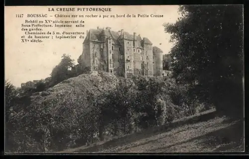 AK Boussac /Creuse, Château sur un rocher à pic au bord de la Petite Creuse