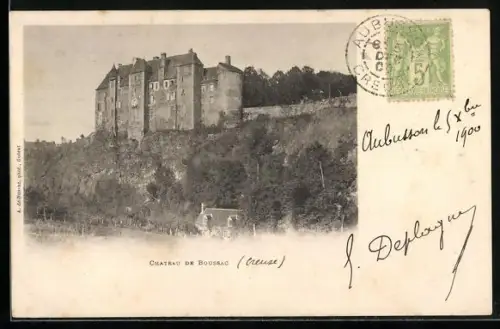 AK Boussac, Château de Boussac dominant la colline boisée