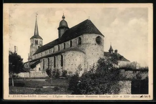 AK Évaux-les-Bains /Creuse, L`Église, Classée comme Monument historique, XIIe et XIIIe siècles