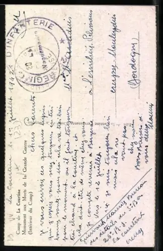 AK La Courtine, Monument aux Morts de la Grande Guerre