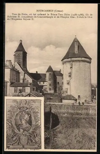 AK Bourganeuf /Creuse, Tour de Zizim et portrait du prince Tzer Zizim
