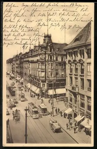 AK Berlin, Leipzigerstrasse Ecke Wilhelmstrasse mit Strassenbahn