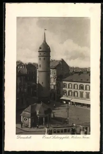 AK Darmstadt, Ernst Ludwigsplatz, Weisser Turm