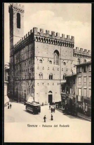 AK Firenze, Palazzo del Podesta, Strassenbahn