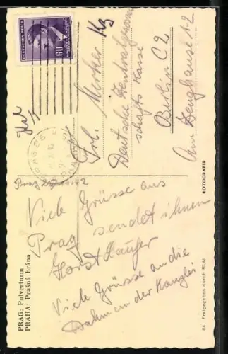 AK Prag, Strassenbahn vor dem Pulverturm