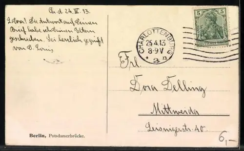 AK Berlin, Strassenbahnen auf der Potsdamerbrücke