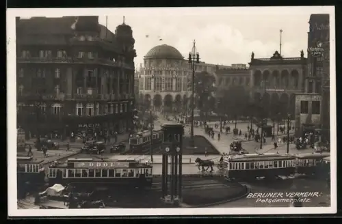 AK Berlin, Strassenbahnen am Potsdamer Platz