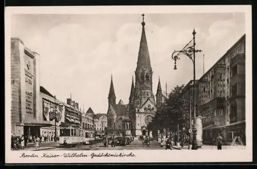 AK Berlin, Strassenbahn vor der Kaiser Wilhelm Gedächtniskirche