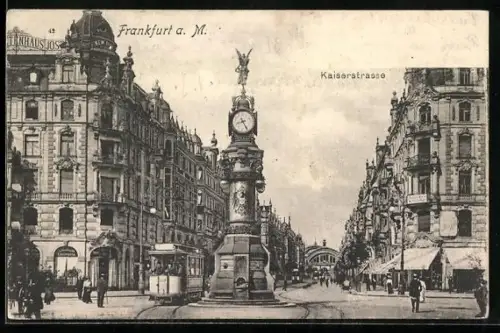 AK Frankfurt a. M., Kaiserstrasse mit Strassenbahn