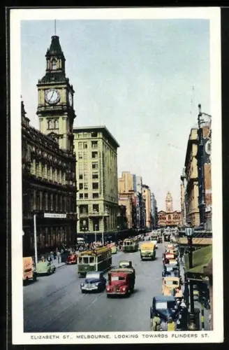 AK Melbourne, Elizabeth Street, Strassenbahn