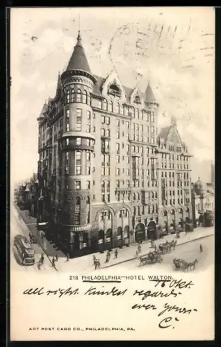 AK Philadelphia, Hotel Walton, Strassenbahn