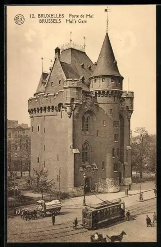 AK Bruxelles, Porte de Hal, Strassenbahn