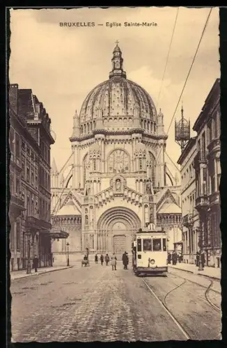 AK Bruxelles, Eglise Sainte-Marie, Strassenbahn
