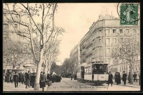 AK Toulon, Le Boulevard de Strasbourg, Strassenbahn