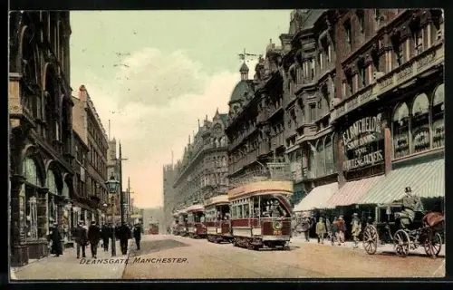 AK Manchester, Deansgate, Strassenbahn