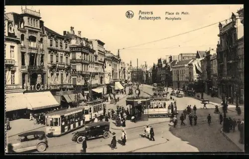 AK Anvers, Place de Meir, Strassenbahn