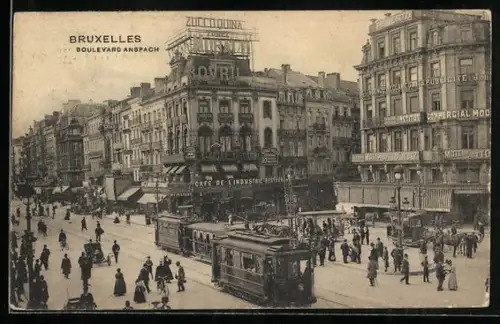 AK Bruxelles, Boulevard Anspach, Strassenbahn