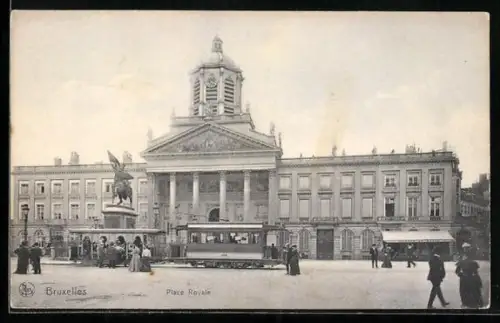 AK Bruxelles, Place Royale, Strassenbahn