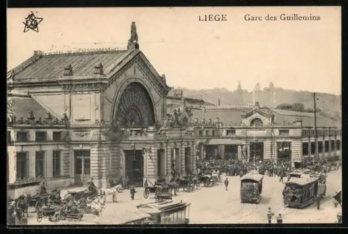 AK Liège, Gare des Guillemins, Bahnhof, Strassenbahn