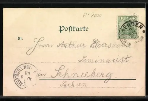 AK Stuttgart, Königsbau mit Strassenbahn, Passepartout mit Zwergen