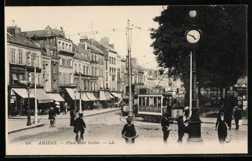 AK Amiens, Place René Goblet, Strassenbahn
